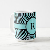 Aangepaste Zebra Print Black en Blauwgroen Turquoi Koffiemok (Voorkant links)
