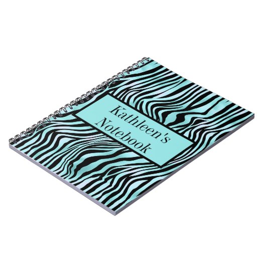 Aangepaste Zebra Print Black en Blauwgroen Turquoi Notitieboek (Linkerzijde)