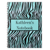 Aangepaste Zebra Print Black en Blauwgroen Turquoi Notitieboek (Voorkant)