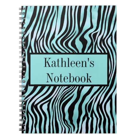 Aangepaste Zebra Print Black en Blauwgroen Turquoi Notitieboek (Voorkant)