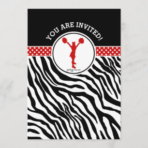 Aangepaste zebra Print Cheer of Pom in Red Kaart