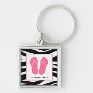 Aangepaste Zebra Print & Roze Teenslippers Sleutelhanger