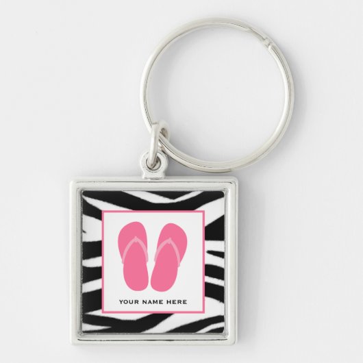 Aangepaste Zebra Print & Roze Teenslippers Sleutelhanger (Voorkant)