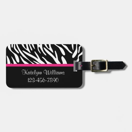 Aangepaste Zebra Stripe met roze Bagagelabel (Voorkant horizontaal)