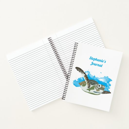Aangepaste Zee schildpad zwemmen in Waterverf Notitieboek (Binnen)