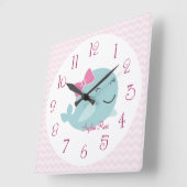 Aangepaste Zee Sweeties Whale Nursery Clock Vierkante Klok (Hoek)