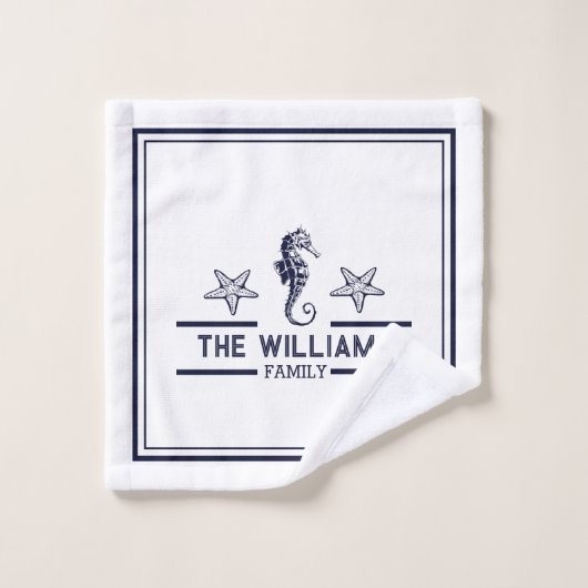 Aangepaste zeebadkamer Blauw-wit Bad Handdoek (Wasdoekje)