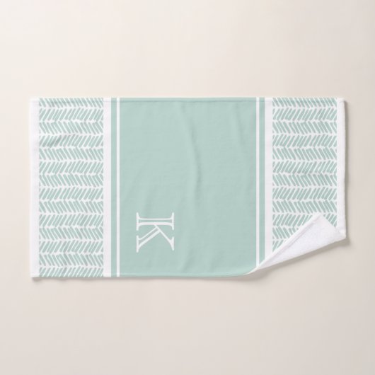 Aangepaste Zeeglas Mint Groen Wit Zigzag Stripes Bad Handdoek (Handdoek)
