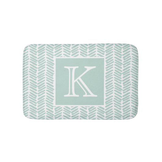 Aangepaste Zeeglas Mint Groen Wit Zigzag Stripes Badmat (Voorkant)