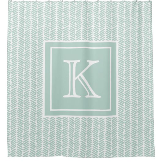 Aangepaste Zeeglas Mint Groen Wit Zigzag Stripes Douchegordijn (Voorkant)