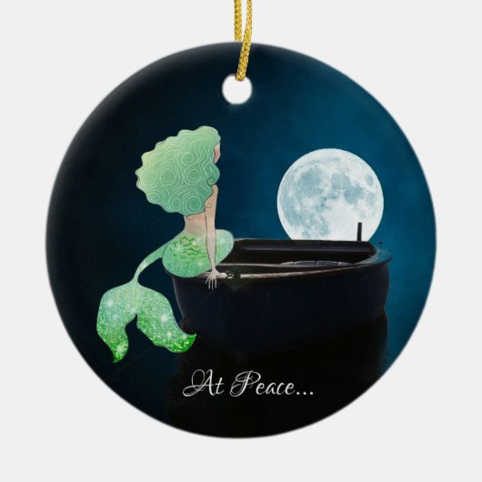 Aangepaste zeemeermin aan boord, bij vrede, volwaa keramisch ornament (Voorkant)