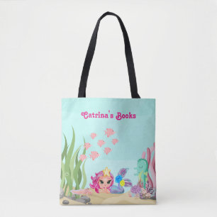 Aangepaste Zeemeermin en Axolotl Tote Bag