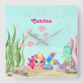Aangepaste Zeemeermin en Axolotl Vierkante Klok (Voorkant)