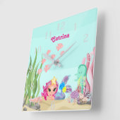 Aangepaste Zeemeermin en Axolotl Vierkante Klok (Hoek)
