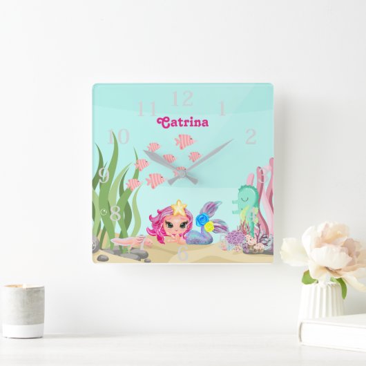 Aangepaste Zeemeermin en Axolotl Vierkante Klok (Huis)