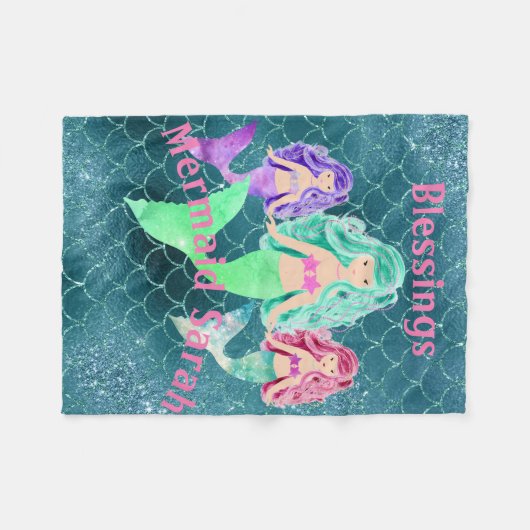 Aangepaste Zeemeermin Fleece Deken (Voorkant (Horizontaal))