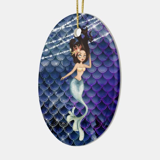 Aangepaste zeemeermin in blauw ~ mousserend strand keramisch ornament (Links)