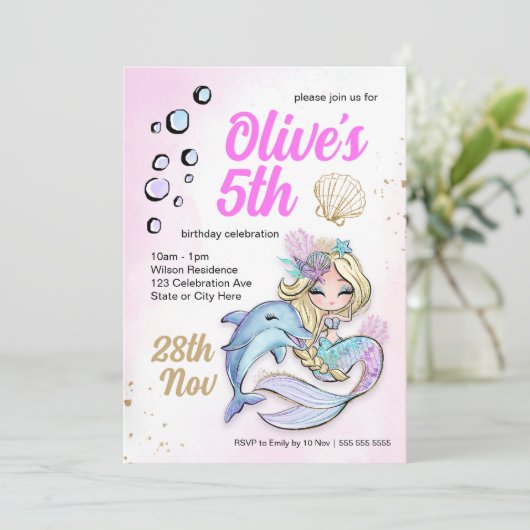 Aangepaste zeemeermin onder de Zee 'Birthday' Kaart (Staand voorkant)