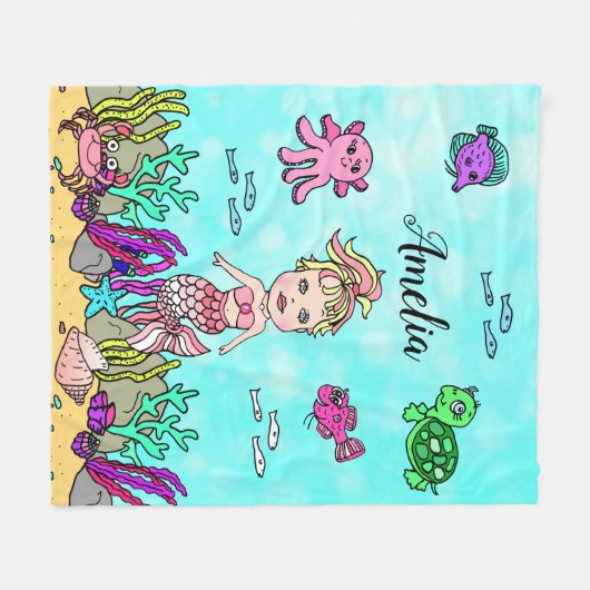 Aangepaste Zeemeermin onder de Zee Blanket Fleece Deken (Voorkant (Horizontaal))