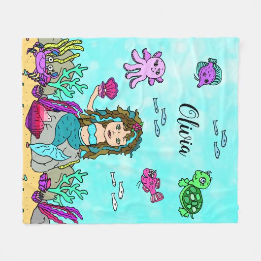 Aangepaste Zeemeermin onder de Zee Blanket Fleece Deken (Voorkant (Horizontaal))