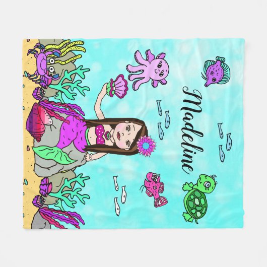 Aangepaste Zeemeermin onder de Zee Blanket Fleece Deken (Voorkant (Horizontaal))