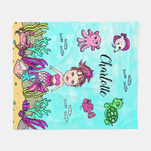 Aangepaste Zeemeermin onder de Zee Blanket Fleece Deken (Voorkant (Horizontaal))