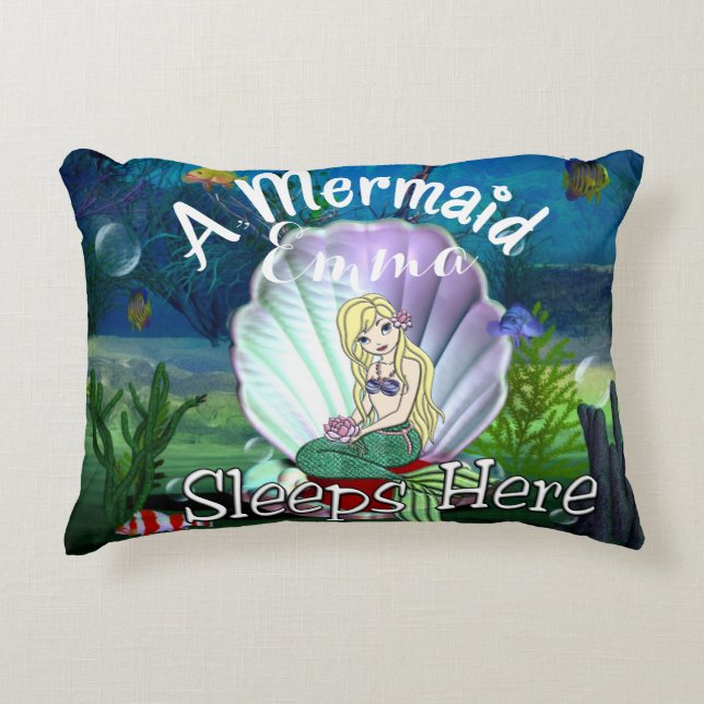 Aangepaste zeemeermin onder het Zee Pillow Accent Kussen (Voorkant)