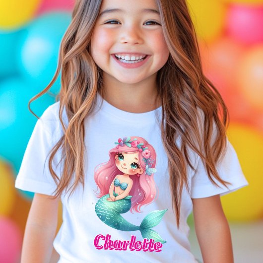 Aangepaste zeemeermin roze naam t-shirt
