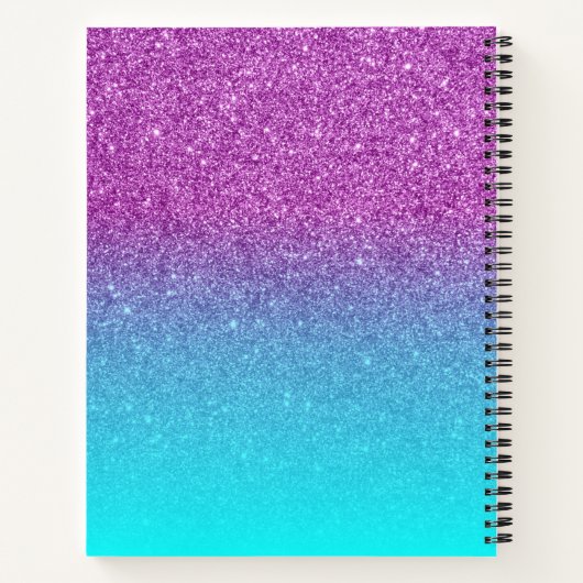 Aangepaste Zeemeermin Violet en Aqua Glitter Ombre Notitieboek (Achterkant)