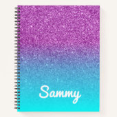 Aangepaste Zeemeermin Violet en Aqua Glitter Ombre Notitieboek (Voorkant)