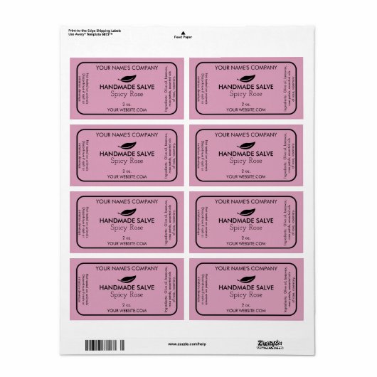 Aangepaste zeep of salve etiketten Moderne blad ze (Full Sheet)