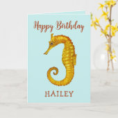 Aangepaste zeepaardje Happy Birthday-kaart Kaart (Gele Bloem)