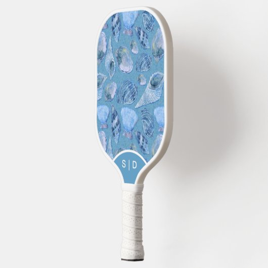 Aangepaste zeeschelpen Blue Ocean Sands Pickleball Paddle (Links)