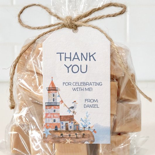 Aangepaste zeevaart vuurtoren cadeaulabel