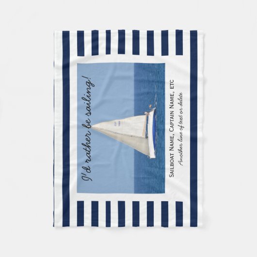Aangepaste zeilboot Foto Blauw & witte strepen Fleece Deken (Voorkant)