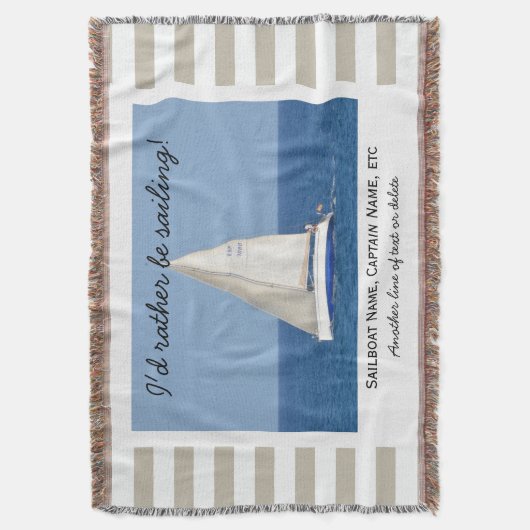 Aangepaste zeilboot foto Nautical Tan Striped Deken (Voorkant Verticaal)