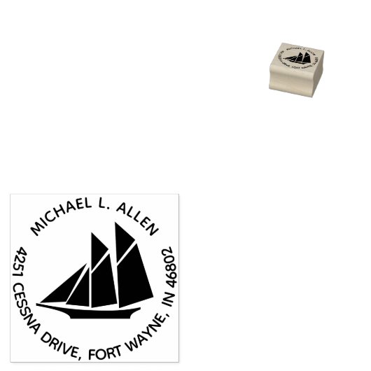 Aangepaste zeilboot Ronde retour adres Rubber stem Rubberstempel (Gestempeld)