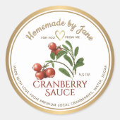 Aangepaste zelfgemaakte CRANBERRY Sauce Heart Gold Ronde Sticker (Voorkant)