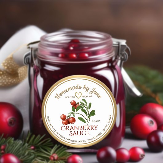 Aangepaste zelfgemaakte CRANBERRY Sauce Heart Gold Ronde Sticker