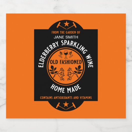 Aangepaste zelfgemaakte Elderberry Sparkling Sparkling Wijnetiket (Enkel label)
