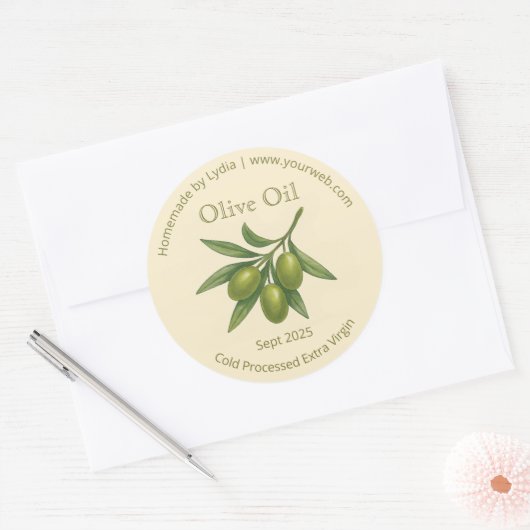 Aangepaste zelfgemaakte extra vierge olijfolie Lab Ronde Sticker (Envelop)