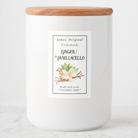 Aangepaste zelfgemaakte gember / vanillacello labe voedselcontainer etiket (Voorkant)
