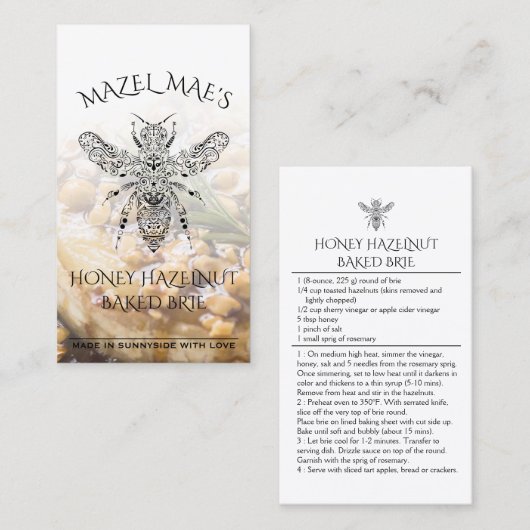 Aangepaste zelfgemaakte honing Hazelnoot gebakken  Visitekaartje (Voorkant / Achterkant)