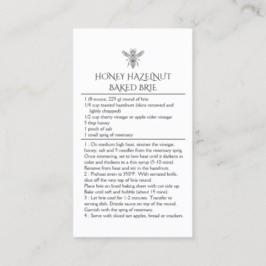 Aangepaste zelfgemaakte honing Hazelnoot gebakken Visitekaartje (Achterkant)