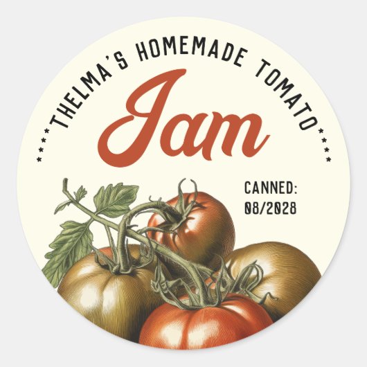 Aangepaste zelfgemaakte tomatenjam conserveren ronde sticker (Voorkant)