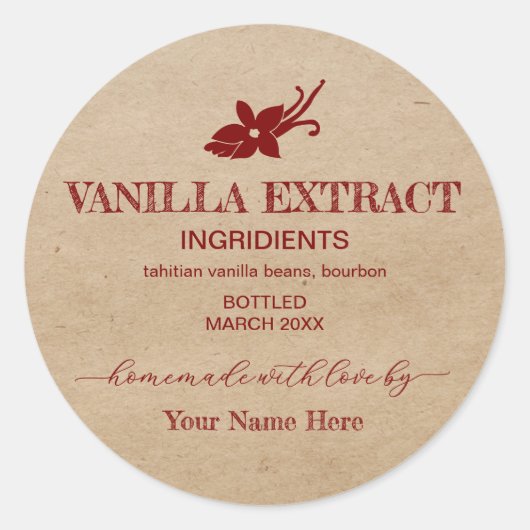  Aangepaste Zelfgemaakte Vanilla Extract Label (Voorkant)