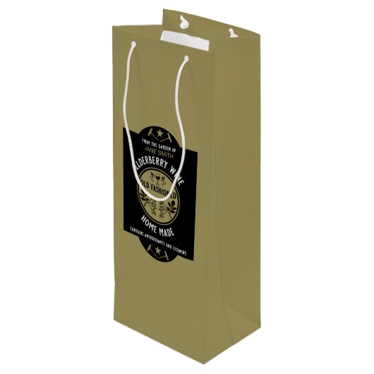 Aangepaste zelfgemaakte vlierbes wijn cadeautas (Achterkant Gekanteld)