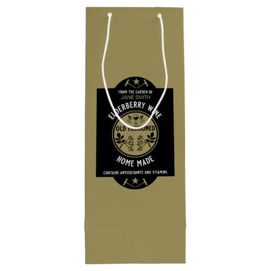 Aangepaste zelfgemaakte vlierbes wijn cadeautas (Achterkant)