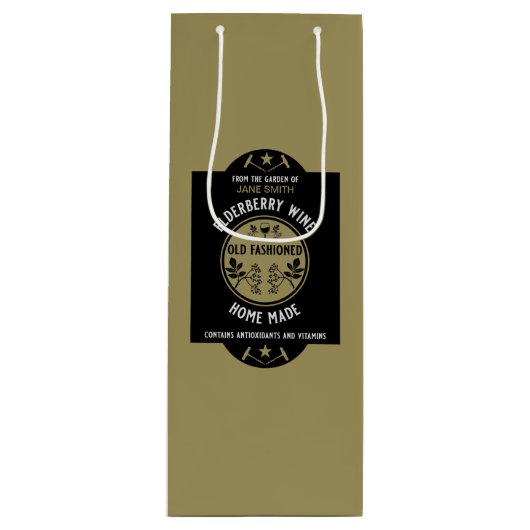 Aangepaste zelfgemaakte vlierbes wijn cadeautas (Voorkant)