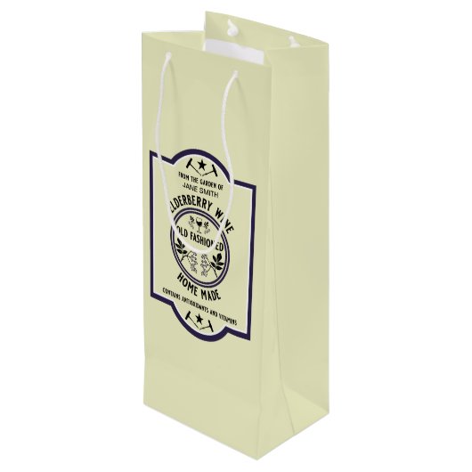 Aangepaste zelfgemaakte vlierbes wijn cadeautas (Achterkant Gekanteld)